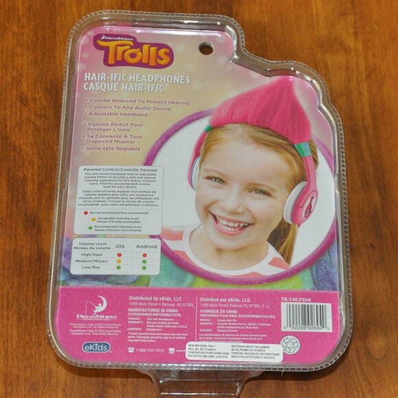 New Sealed Trolls Hair-ific Headphones. Built In Volume Limiter Parent Controls - Picture 2 of 2